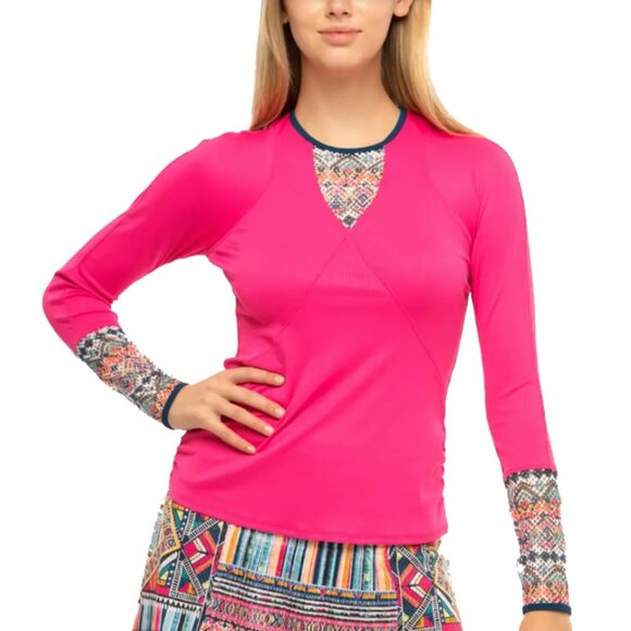 LUCKY IN LOVE Pretty in Ink Collection Ink Print Long Sleeve Tennis Top L 12 - Picture 1 of 16